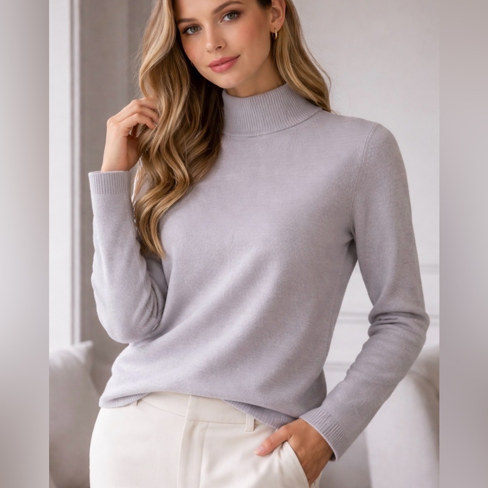 Vintage 100% Cashmere Lavender Mock Neck Sweater | Sutton Studio | Size M